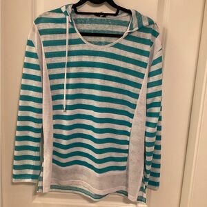 Tribal Teal & White Striped Hooded Pullover